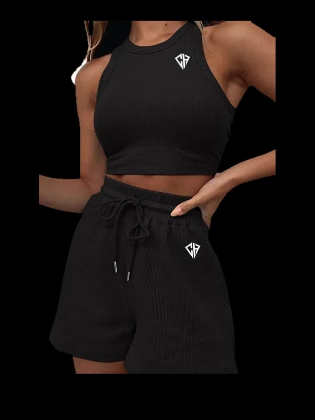 CH Ribbed Crop Set in Onyx